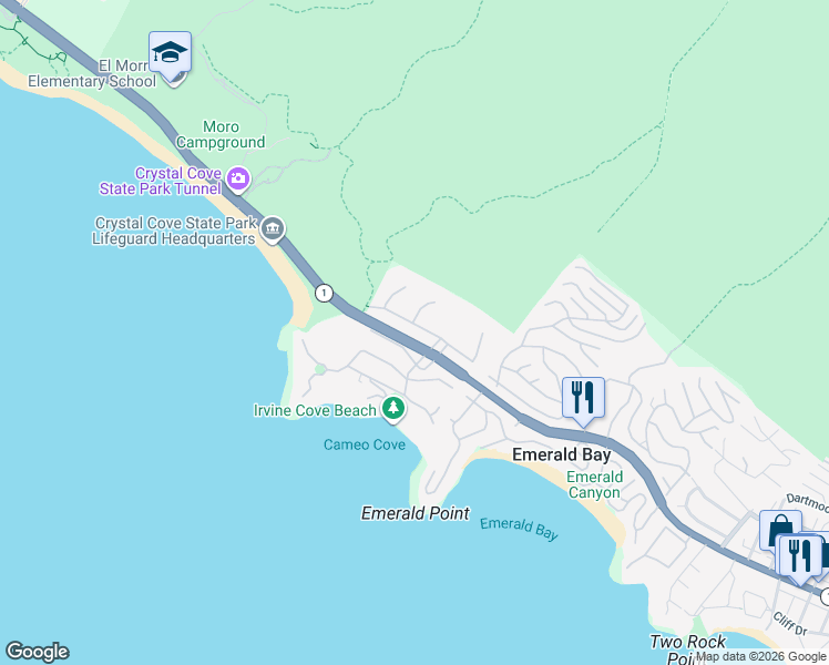 map of restaurants, bars, coffee shops, grocery stores, and more near 2530 Irvine Cove Crest in Laguna Beach