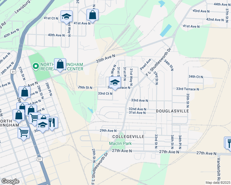 map of restaurants, bars, coffee shops, grocery stores, and more near 3300 F L Shuttlesworth Drive in Birmingham