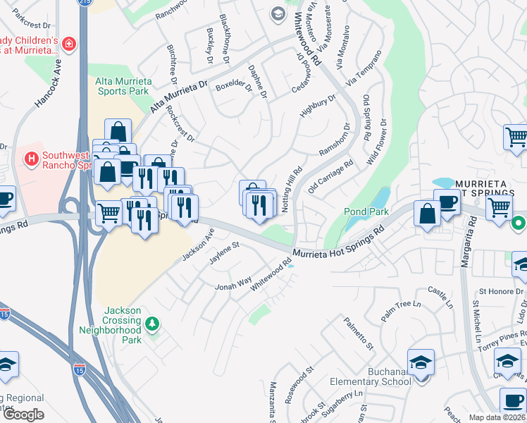 map of restaurants, bars, coffee shops, grocery stores, and more near 40006 Notting Hill Road in Murrieta