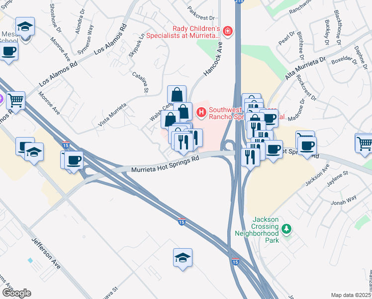 map of restaurants, bars, coffee shops, grocery stores, and more near 40735 Murrieta Hot Springs Road in Murrieta