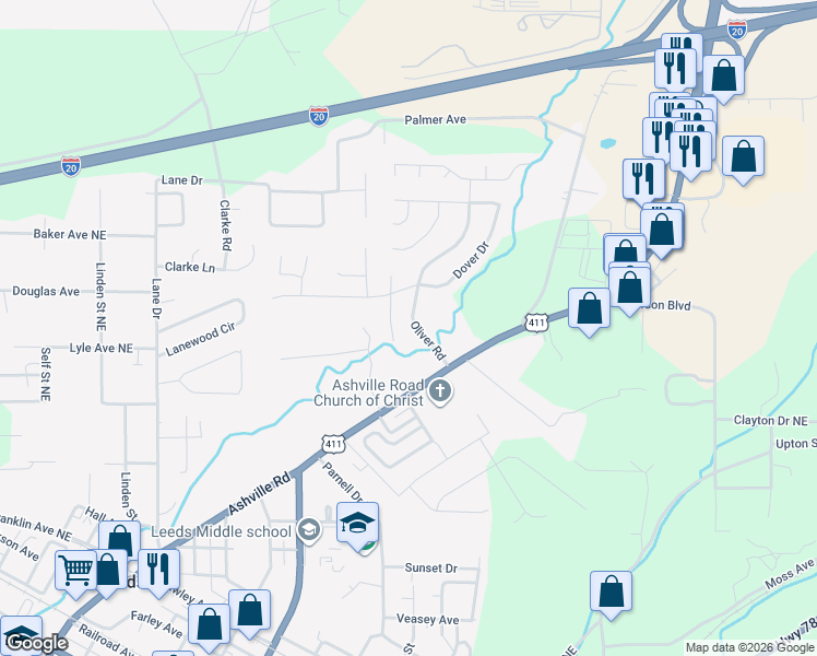 map of restaurants, bars, coffee shops, grocery stores, and more near 1613 Windsor Lane in Leeds