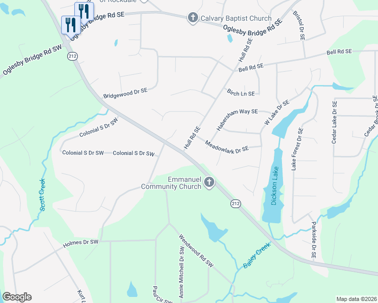 map of restaurants, bars, coffee shops, grocery stores, and more near 1520 Georgia 212 in Conyers