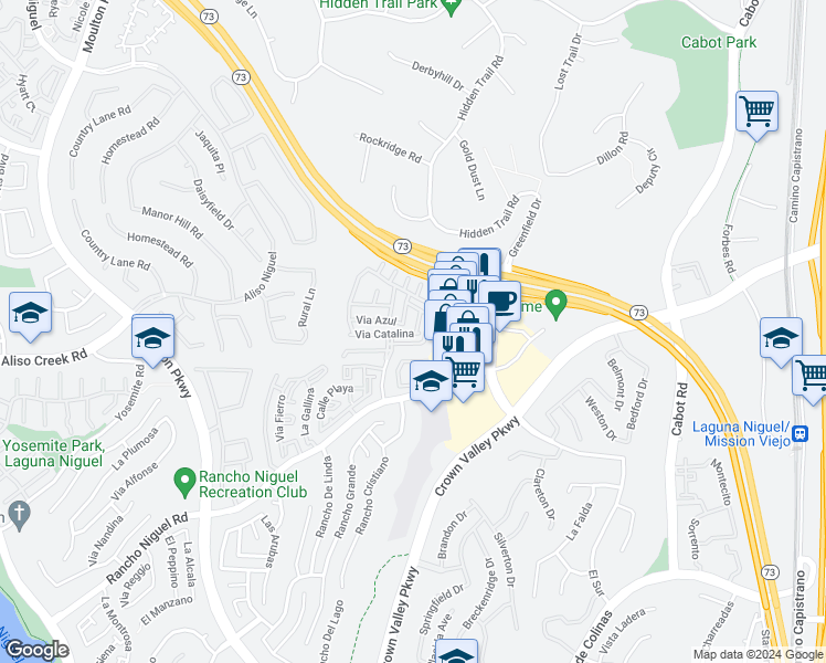 map of restaurants, bars, coffee shops, grocery stores, and more near 27963 Via Moreno in Laguna Niguel