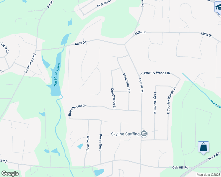 map of restaurants, bars, coffee shops, grocery stores, and more near 120 Countryside Lane in Covington