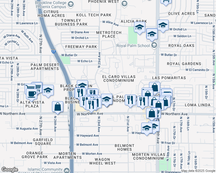 map of restaurants, bars, coffee shops, grocery stores, and more near 8246 North 22nd Drive in Phoenix