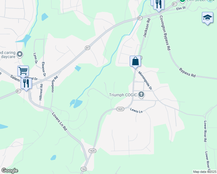 map of restaurants, bars, coffee shops, grocery stores, and more near 99 Larue Road in Porterdale
