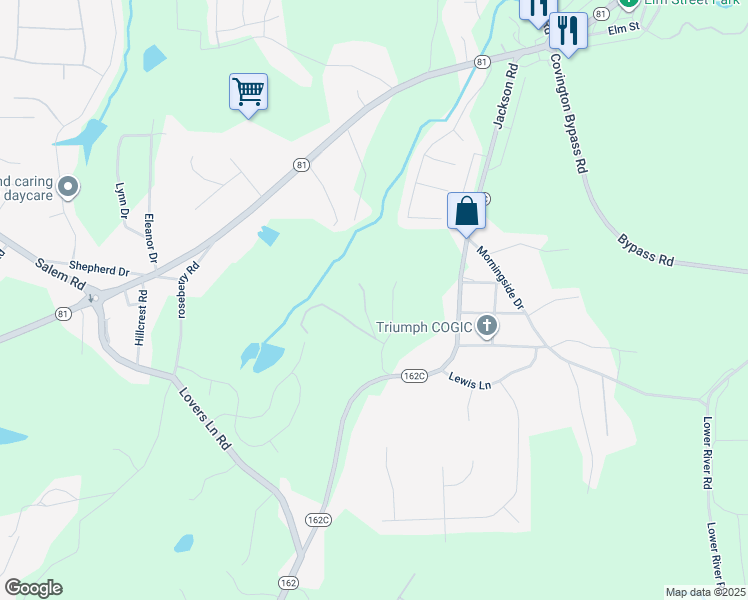 map of restaurants, bars, coffee shops, grocery stores, and more near 99 Larue Road in Porterdale