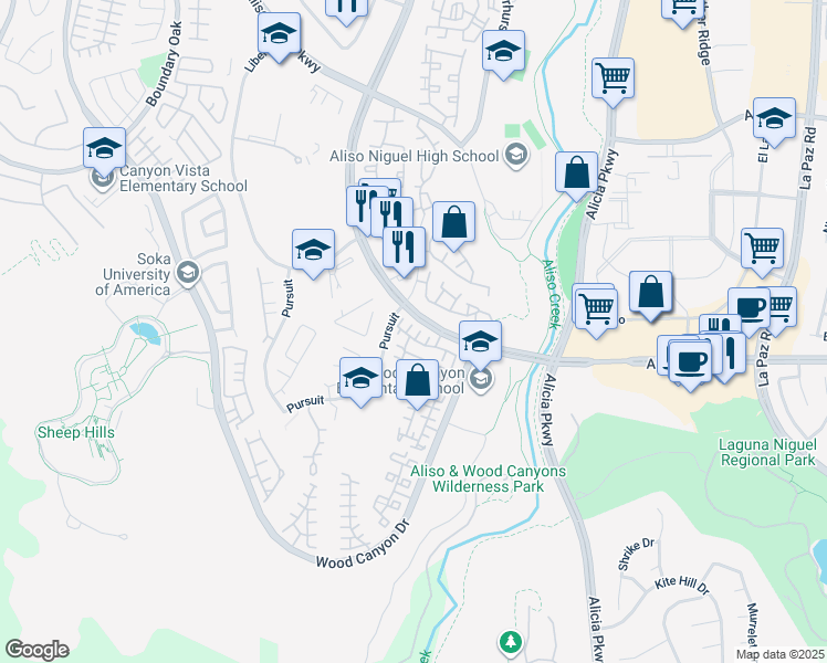 map of restaurants, bars, coffee shops, grocery stores, and more near 7 Alegre in Aliso Viejo