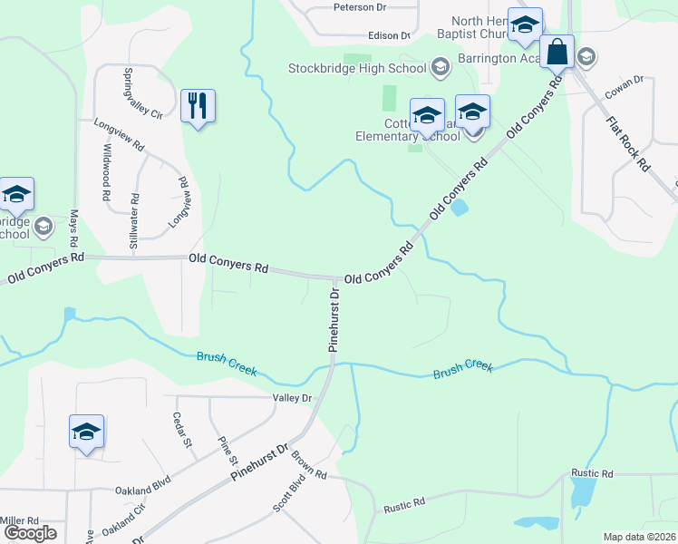 map of restaurants, bars, coffee shops, grocery stores, and more near 961 Old Conyers Road in Stockbridge