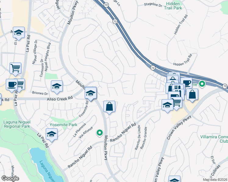 map of restaurants, bars, coffee shops, grocery stores, and more near 27961 Milt Circle in Laguna Niguel
