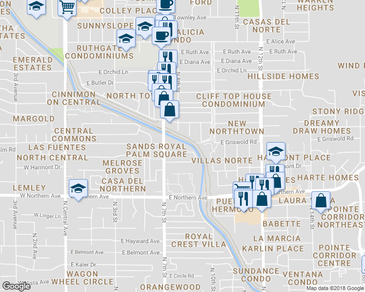 map of restaurants, bars, coffee shops, grocery stores, and more near 816 East Corte Oro in Phoenix