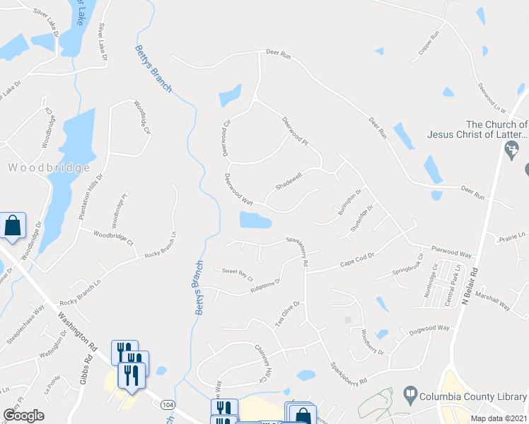 map of restaurants, bars, coffee shops, grocery stores, and more near 670 Deerwood Way in Evans