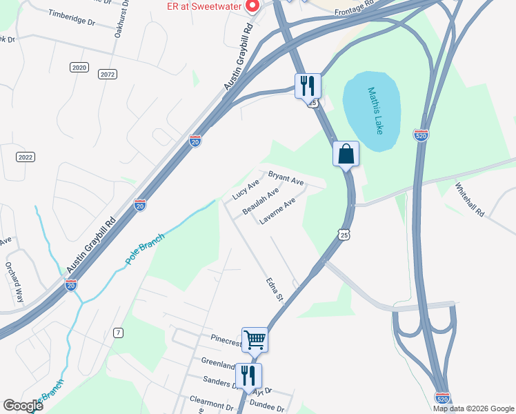 map of restaurants, bars, coffee shops, grocery stores, and more near 510 Beaulah Avenue in North Augusta