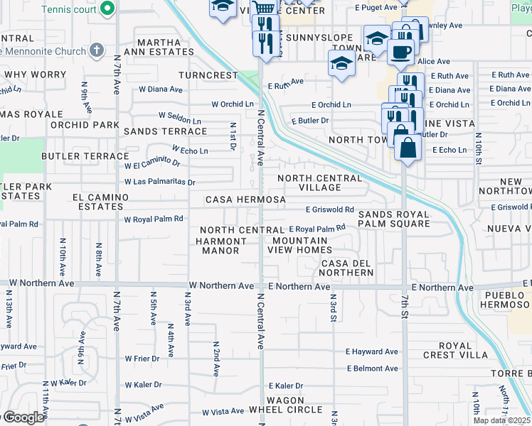 map of restaurants, bars, coffee shops, grocery stores, and more near in Phoenix