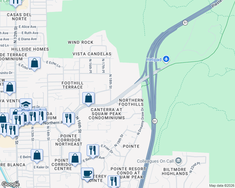 map of restaurants, bars, coffee shops, grocery stores, and more near 8115 North 18th Street in Phoenix