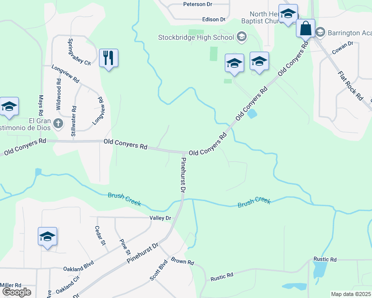 map of restaurants, bars, coffee shops, grocery stores, and more near 961 Old Conyers Road in Stockbridge