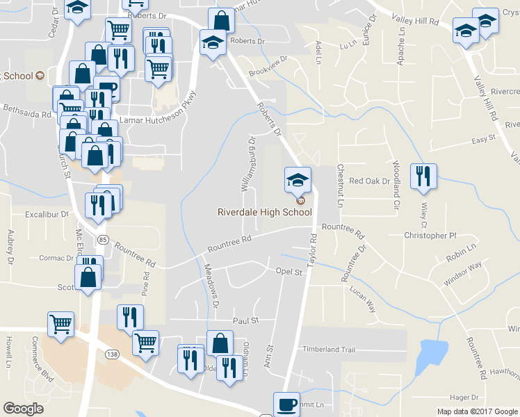 map of restaurants, bars, coffee shops, grocery stores, and more near 7262 Sandpiper Way in Riverdale