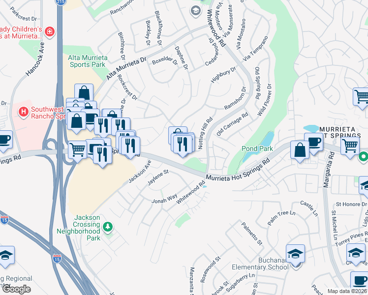 map of restaurants, bars, coffee shops, grocery stores, and more near 40006 Notting Hill Road in Murrieta