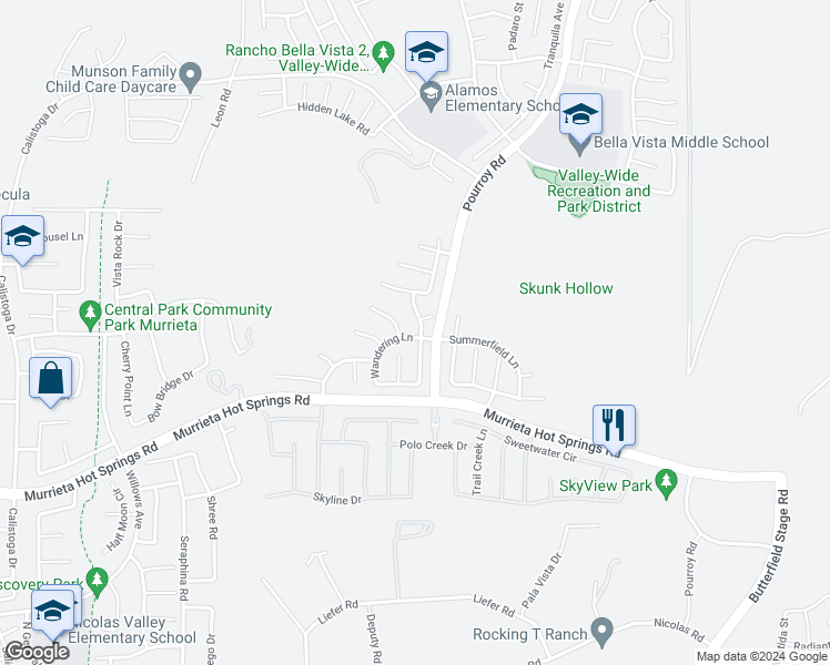 map of restaurants, bars, coffee shops, grocery stores, and more near 38859 Autumn Woods Road in Murrieta