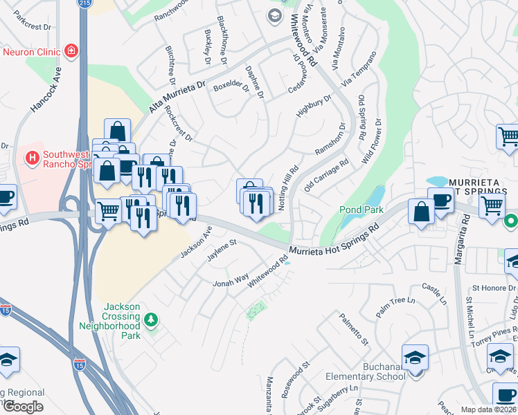 map of restaurants, bars, coffee shops, grocery stores, and more near 40006 Notting Hill Road in Murrieta