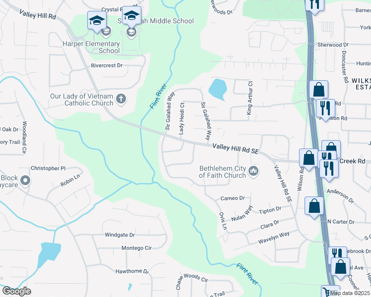 map of restaurants, bars, coffee shops, grocery stores, and more near 261 Whipporwill Way in Riverdale