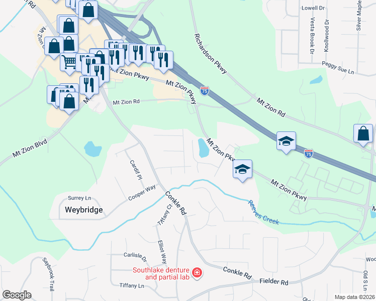 map of restaurants, bars, coffee shops, grocery stores, and more near 7254 Leland Lane in Jonesboro