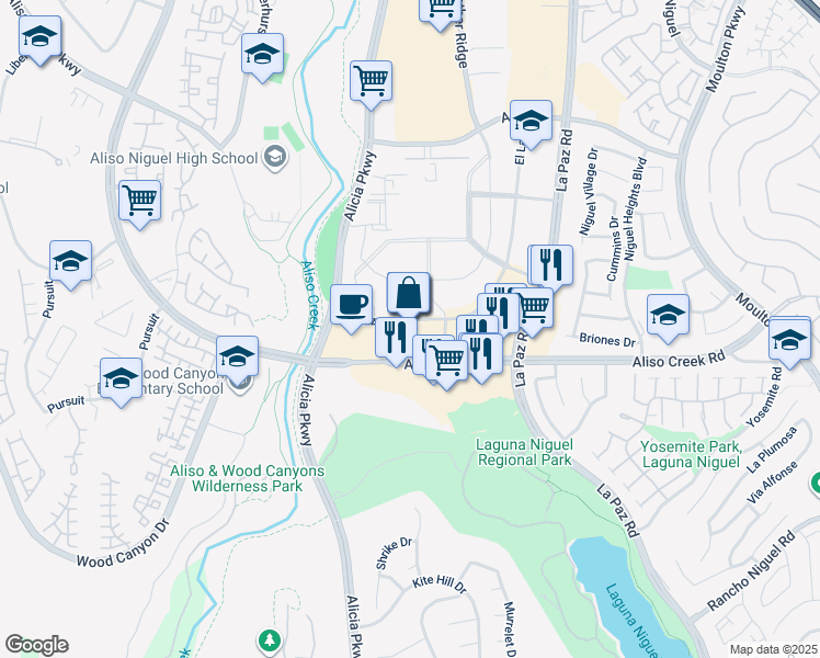 map of restaurants, bars, coffee shops, grocery stores, and more near 23811 Aliso Creek Road in Laguna Niguel