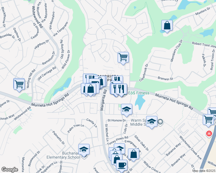 map of restaurants, bars, coffee shops, grocery stores, and more near 40469 Murrieta Hot Springs Road in Murrieta
