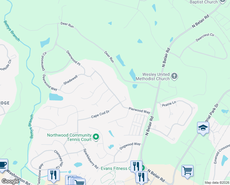 map of restaurants, bars, coffee shops, grocery stores, and more near 4419 Pierwood Way in Evans
