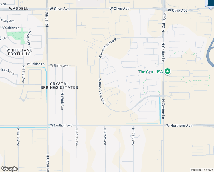 map of restaurants, bars, coffee shops, grocery stores, and more near 17423 West Echo Lane in Waddell