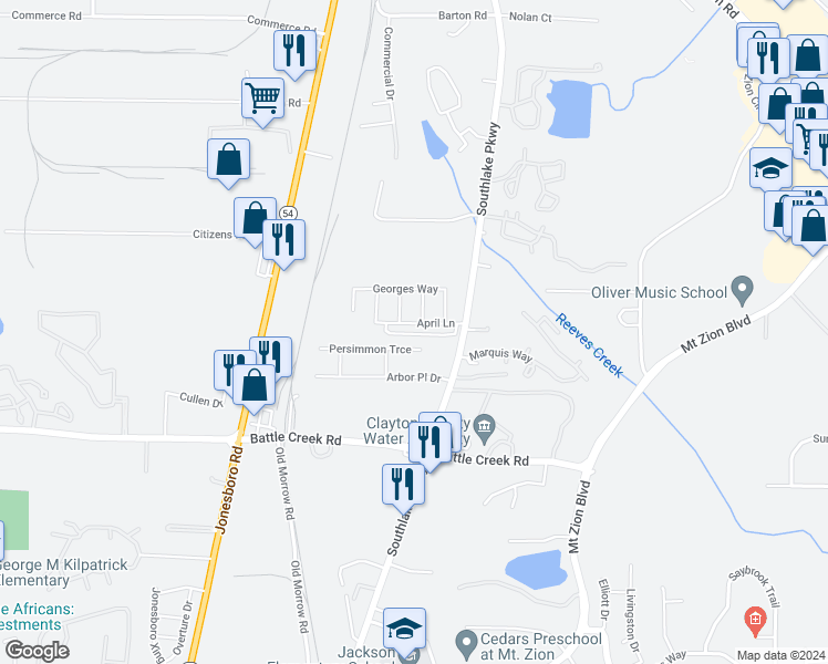 map of restaurants, bars, coffee shops, grocery stores, and more near 1541 April Lane in Morrow