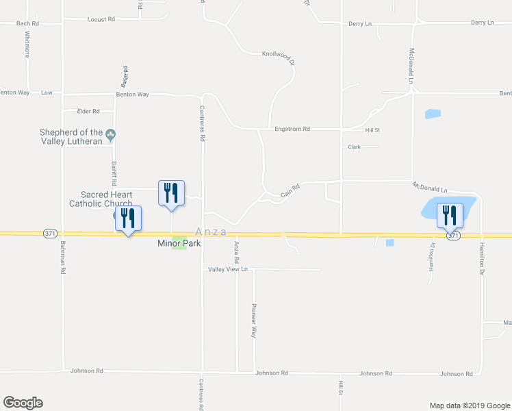 map of restaurants, bars, coffee shops, grocery stores, and more near 56735 Cain Road in Anza