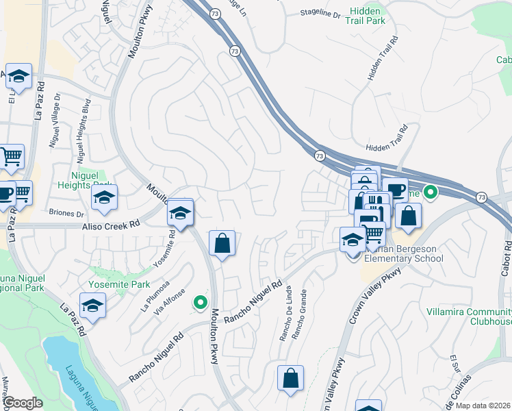 map of restaurants, bars, coffee shops, grocery stores, and more near 24952 Pam Court in Laguna Niguel