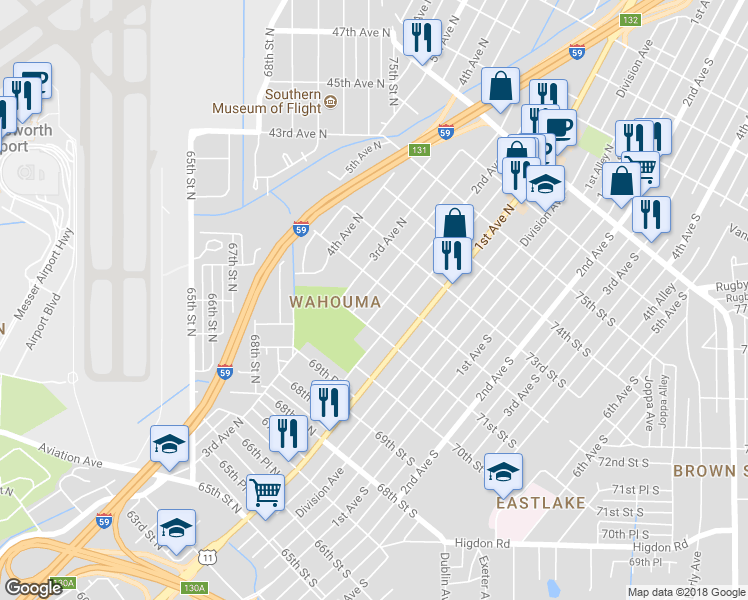 map of restaurants, bars, coffee shops, grocery stores, and more near 7120 2nd Avenue North in Birmingham