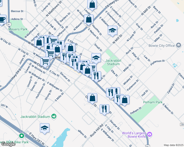 map of restaurants, bars, coffee shops, grocery stores, and more near 207 Taylor Street in Bowie