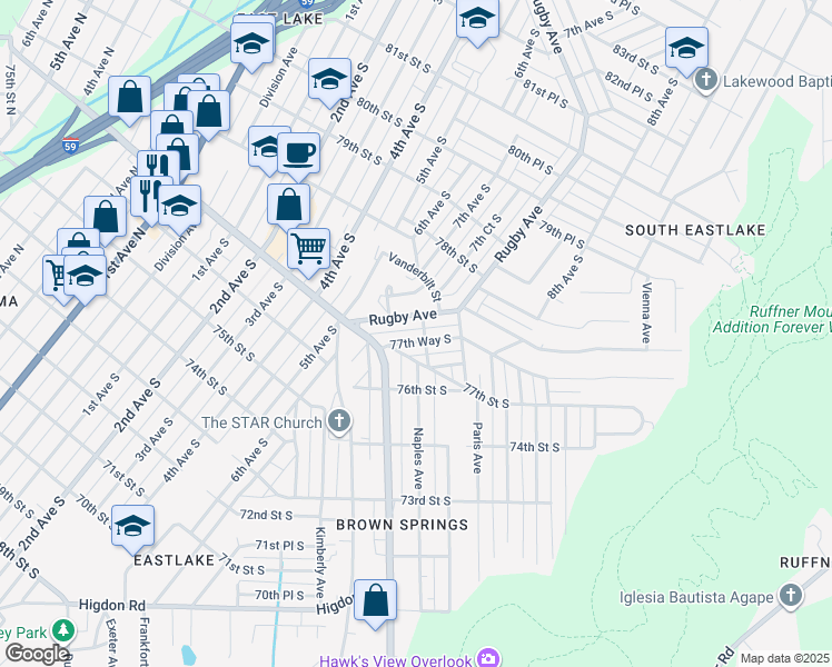 map of restaurants, bars, coffee shops, grocery stores, and more near 7728 Naples Avenue in Birmingham