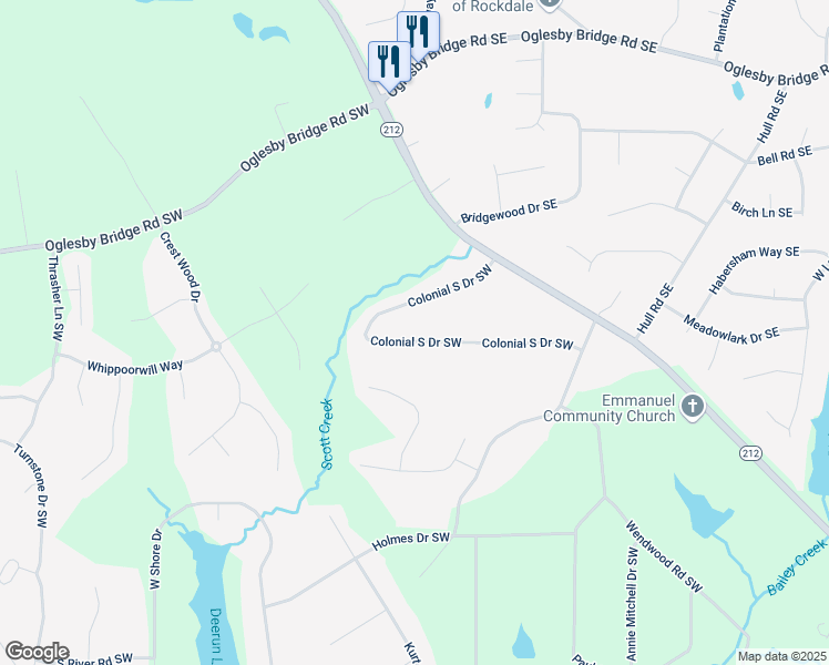 map of restaurants, bars, coffee shops, grocery stores, and more near 1757 Colonial South Drive Southwest in Conyers