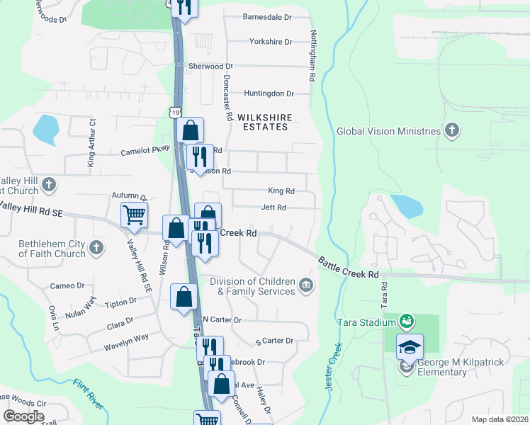 map of restaurants, bars, coffee shops, grocery stores, and more near 777 Jett Rd in Jonesboro
