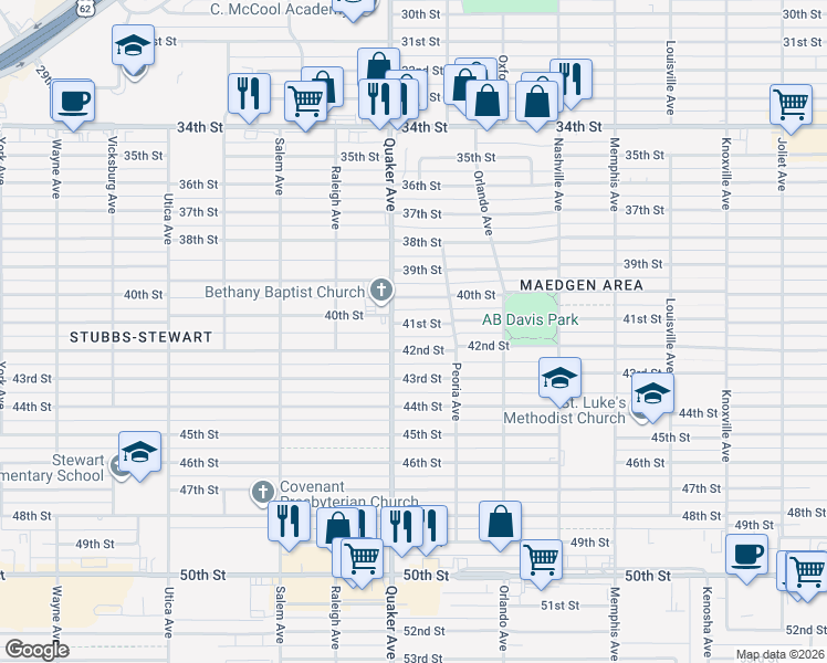 map of restaurants, bars, coffee shops, grocery stores, and more near 4315 41st Street in Lubbock