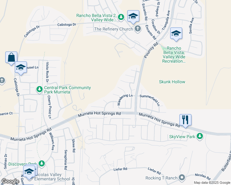 map of restaurants, bars, coffee shops, grocery stores, and more near 31282 Gatehouse Court in Murrieta