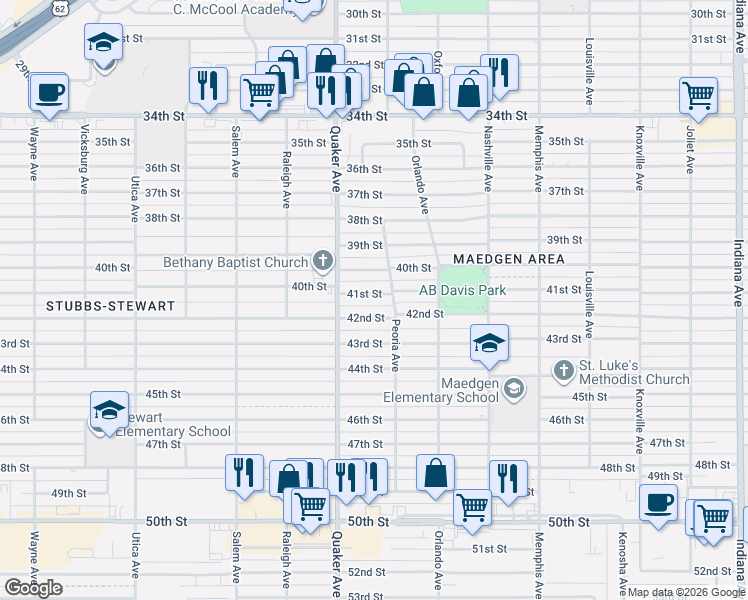 map of restaurants, bars, coffee shops, grocery stores, and more near 4313 41st Street in Lubbock