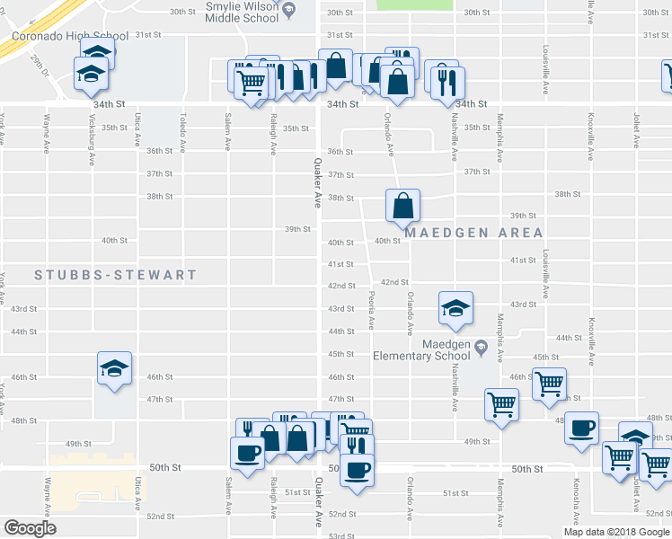 map of restaurants, bars, coffee shops, grocery stores, and more near 4313 41st Street in Lubbock