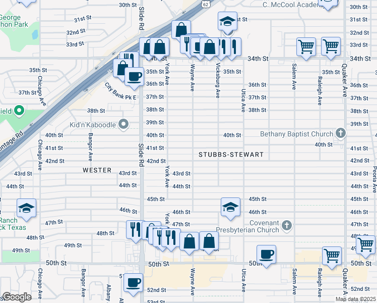 map of restaurants, bars, coffee shops, grocery stores, and more near 5008 42nd Street in Lubbock