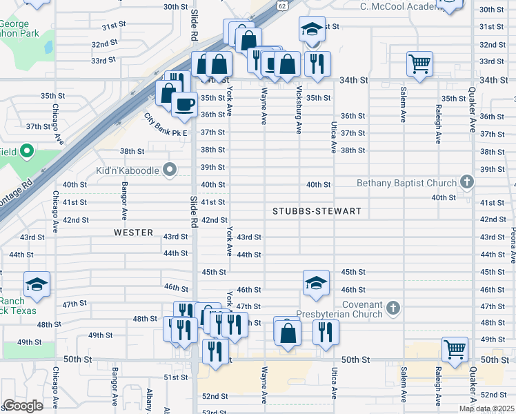 map of restaurants, bars, coffee shops, grocery stores, and more near 5008 42nd Street in Lubbock