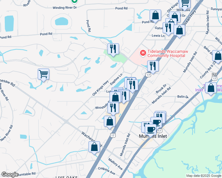 map of restaurants, bars, coffee shops, grocery stores, and more near 4310 Lotus Court in Murrells Inlet
