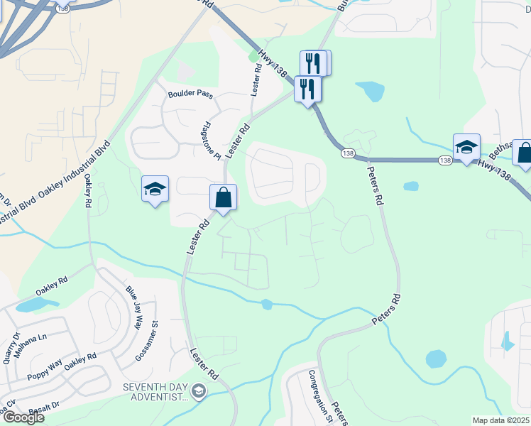 map of restaurants, bars, coffee shops, grocery stores, and more near 7345 Red Oak Road in Union City