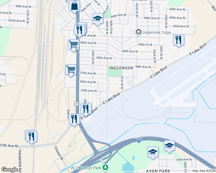 map of restaurants, bars, coffee shops, grocery stores, and more near 3524 40th Street North in Birmingham