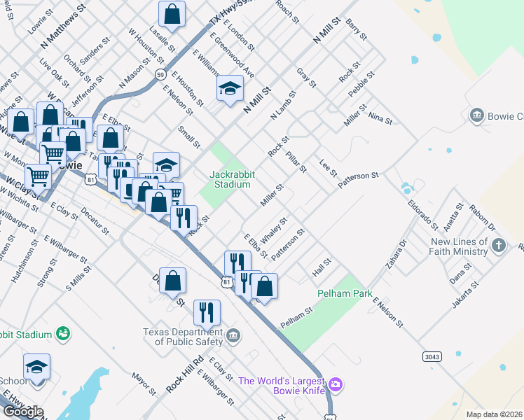 map of restaurants, bars, coffee shops, grocery stores, and more near 512 Whaley Street in Bowie