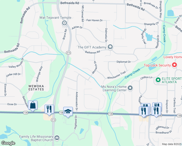 map of restaurants, bars, coffee shops, grocery stores, and more near 1592 Envoy Place in Riverdale