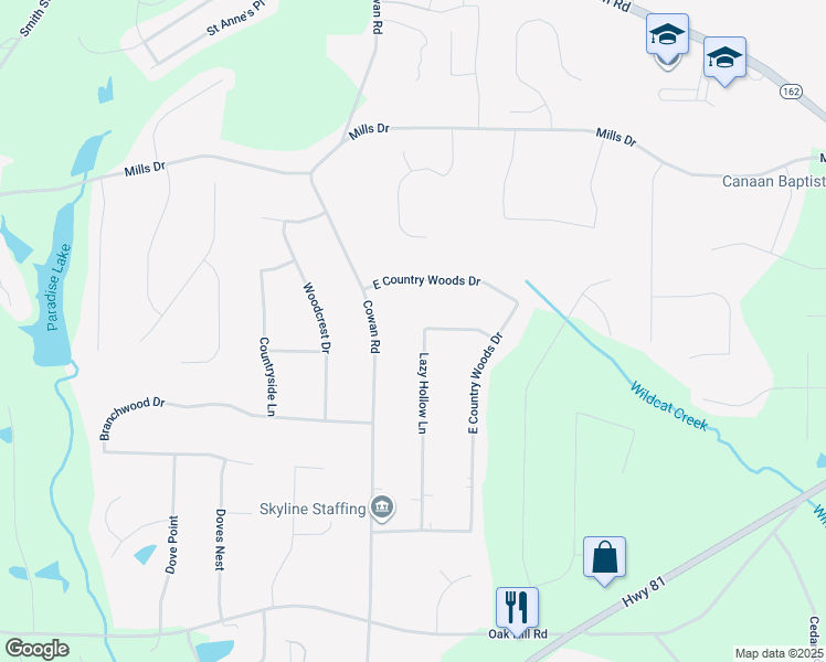 map of restaurants, bars, coffee shops, grocery stores, and more near 235 Lazy Hollow Lane in Covington